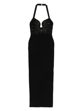 H&eacute;rve L&eacute;ger Reina Gown embellished halter-neck mididress - Nero