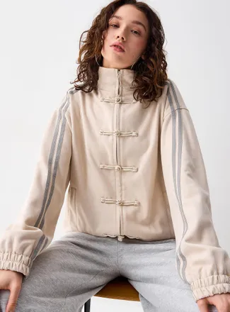 Twik Womens Frog toggle buttons faux-suede jacket