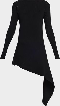 Courr&egrave;ges Buttoned Long-Sleeve Rib Asymmetric Mini Dress