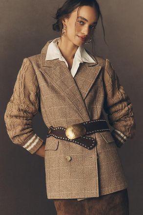 Avec Les Filles Sweater Mix Wool Blend Plaid Blazer Jacket