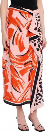 Essentiel Juanita Two Print Midi Skirt In Black/light Pink/orange