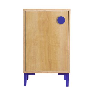 Really Nice Things Mesita 1 puerta color roble y detalles en az&uacute;l