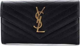 Saint Laurent Classic Monogram Flap Wallet Matelasse Chevron Leather Large small wallets - Nero