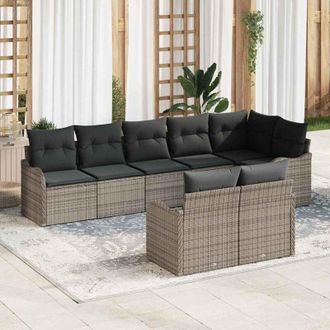 vidaXL Conjunto De Sof&aacute; De Jard&iacute;n Con Coj&iacute;n 8 Pcs Gris Polirat&aacute;n Vidaxl