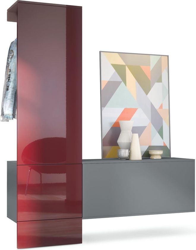 Vladon Garderobe Carlton Set 4, Made in Germany, Wandgarderobe aus Deko-Paneel & Hängeschrank für Schuhe, Anthrazit matt/Bordeaux Hochglanz (156,5 x 193 x 35 ab 295,00 €