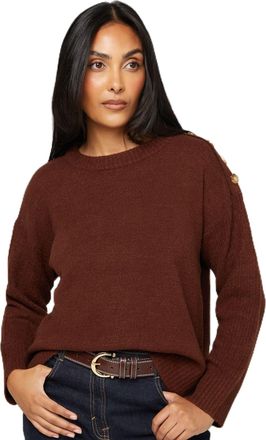 Wallis Petite Brown Pointelle Sleeve Button Detail Jumper, M, Brown
