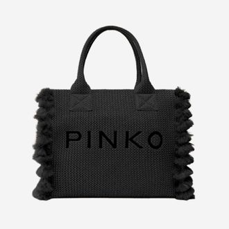 Pinko Bolso shopping de rafia con logotipo de Pinko