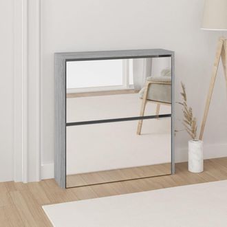 vidaXL Vidaxl - Mueble Zapatero Con Espejo 2 Niveles Gris Sonoma 63x17x67 Cm