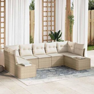 vidaXL Vidaxl - Conjunto De Sof&aacute; De Jard&iacute;n Con Coj&iacute;n 7 Pcs Beige Y Crema