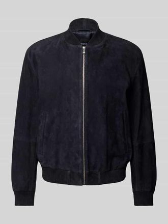 HUGO BOSS Regular Fit Lederjacke aus echtem Ziegenvelours Modell H-MULLER in Marine, Gr&ouml;&szlig;e 48