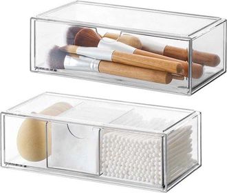 OEM Organizador De Cosm&eacute;ticos, Juego De 2, Cajones Acr&iacute;licos, Apilables, Transparente, Tocador, Armario De Ba&ntilde;o, Armario Con Espejo Interior