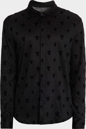 John Varvatos Mens Anselmo Organic Linen Flocked-Emblem Sport Shirt