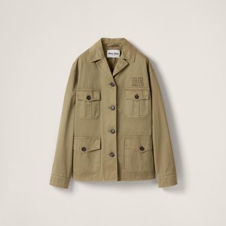 Miu Miu Garment-dyed Cotton Satin Jacket, Woman, Olive Green, Size 36