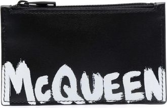 Alexander McQueen Zwarte Logo-Print Leren Portemonnee - Heren - Portefeuilles - Zwart - ONE Size - Accessoires