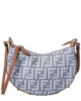 Fendi Fendi Fendigraphy Mini Ff Denim & Leather Hobo Bag
