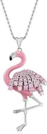 Ross-Simons Pink CZ Flamingo Pendant Necklace With Pink Enamel in Sterling Silver