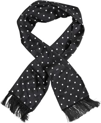 Dolce & Gabbana Zwart Wit Polka Dot Franjes Zijden Sjaal - unisex - Zijden sjaals - Zwart - ONE Size - Accessoires