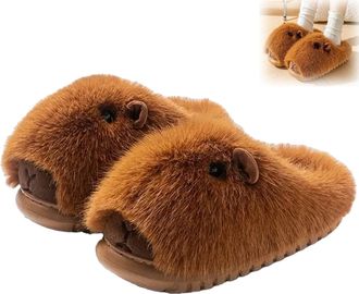 Generic Capybara Slippers, Cute Fuzzy Capybara Slippers for Women Men, Plush Warm Winter Indoor Wear (Brown, One Size, Adult, Women, 4.5, Numeric Range, UK Fo