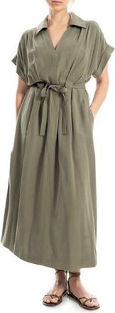 Max Studio Rolled Sleeve Midi Shirtdress in Sage-Sage at Nordstrom Rack, Size X-Large