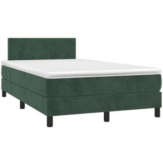 vidaXL Vidaxl - Cama Box Spring Colch&oacute;n Y Led Terciopelo Verde Oscuro 120x200cm