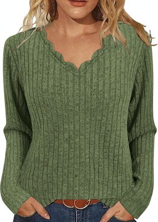 Generic Womens Jumpers Long Sleeve V Neck Sweatshirts Knit Jumper Fall Oversized Loose Fit Pullover Tops Lightweight Soft Casual Sweater Fleece Winter Warm Bl