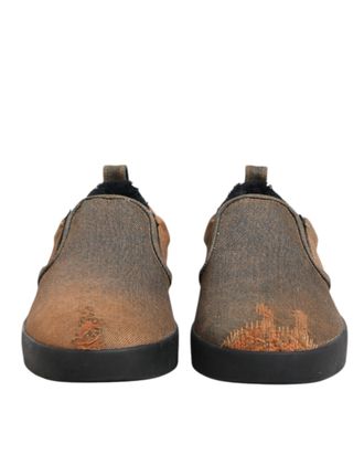 Dolce & Gabbana Brown Cotton Low Top Slip On Sneakers Mens Shoes