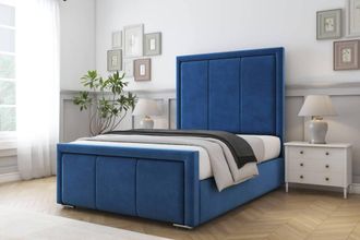 Comfort Beds Savoy Plush Bed Frame - 50 Upholstered Headboard in Blue | Size: Single