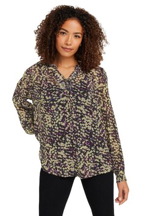 M&Co Womens Natural Glitter Dogtooth Tie Neck Blouse - Womens Brown