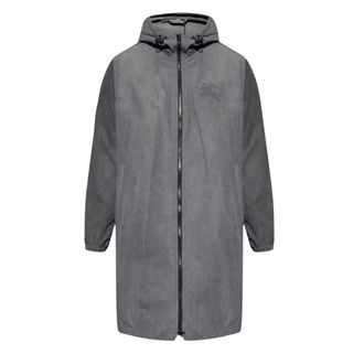 Burberry Mens Logo Printed Grey Zipped Hooded Coat Cotton - Size X-Large
