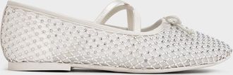Charles & Keith Girls Mesh Crystal-Embellished Crossover-Strap Ballet Flats