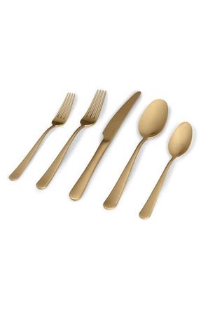 Fable Interiors Stainless Steel 20-Piece Flatware Place Setting in Matte Gold at Nordstrom