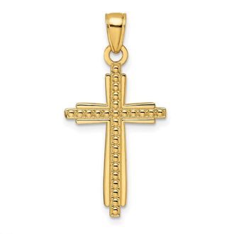 Diamond2Deal 14k Yellow Gold Polished Textured Fancy Cross Pendant