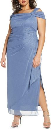 Alex Evenings Cold Shoulder Glitter Column Gown in Dusty Blue at Nordstrom, Size 22W