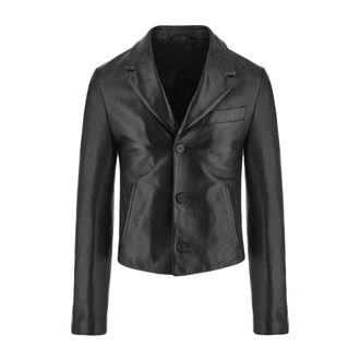 Ferragamo Jassen, Heren, Zwart, M, Leer, Zwarte Leren Blazer Slim-Cut Jas