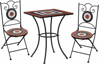 vidaXL vidaXL 3 Piece Mosaic Bistro Set Ceramic Tile Terracotta and White