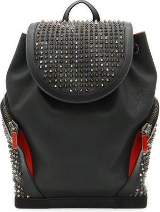 Christian Louboutin Black Red Color Leather Rubber Backpack (Pre-Owned)