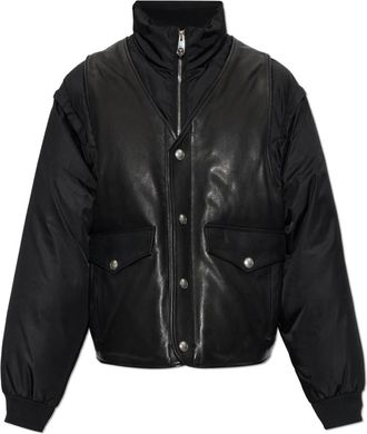 Versace Leren & Nylon Gevoerde Blouson - Heren - Gewatteerde jassen - Zwart - XL - Nylon - Jassen