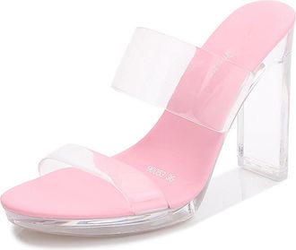 Generic Pink,7.5 UK,Womens Crystal Platform Heels Block Chunky Open Toe Two Strap Heel Sandals Slingback Slip-on Mules Slippers Summer Dress Shoes