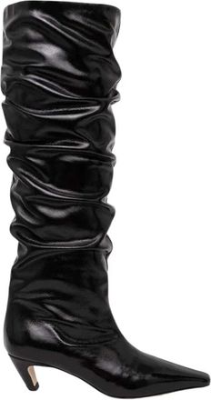 Msgm 55mm Leren Laarzen - Dames - Laarzen met Hak - Zwart - 39 EU - Leer - Schoenen