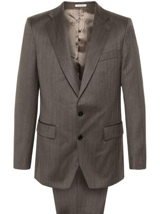 Fursac herringbone single-breasted suit - Brown