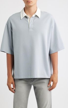 Frame Denim Cotton Half Placket Rugby Polo in Blue Grey at Nordstrom, Size Medium