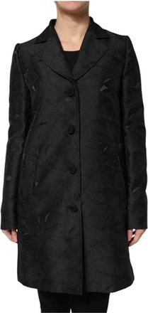 Dolce & Gabbana Zwarte Bloemenbrokaat Trenchcoat - Dames - Mantel - Zwart - L - Polyester - Jassen
