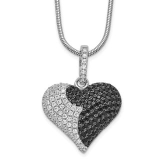 Diamond2Deal Sterling Silver Black and White Cubic Zirconia Heart Pendant Necklace 18