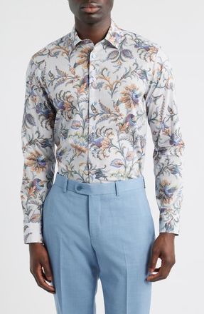 Etro Roma Cotton Muslin Dress Shirt in Printed Azure/White Base at Nordstrom, Size 42 - R