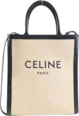 Celine Pre-owned Tote Bags, male, Beige, Size: ONE SIZE Pre-owned Small Vertical Cabas Canvas Calfskin Bag