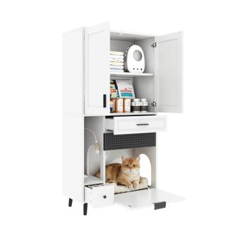 STILVORA Mueble Para Gatos Con Estantes Ajustables, Cajones Y Puertas, En Madera De Ingenieria, Blanco, 80&times;40&times;161 Cm