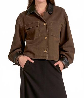 Elan Barn Coat Jacket With Leather Trim In Brown