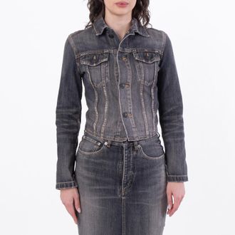 Balenciaga Stonewashed Cotton Lace-Up Denim Jacket, Brand Size 36 (US Size 2)