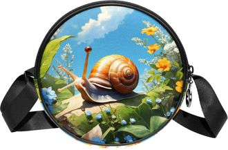 Generic Circle Crossbody Bag for Women, Snail Flower Small Sling Bag Daypack with Zipper Adjustable Shoulder Straps Casual Ladies Girls Round Purse