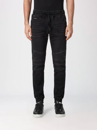 Philipp Plein Jeans skinny in denim di cotone con vita elasticizzata e coulisse